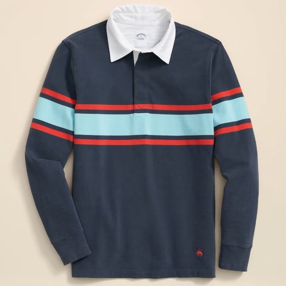 Brooks Brothers Sueded Cotton Rugby Shirt size Small in Navy/Blue/Red NWT - Picture 1 of 4